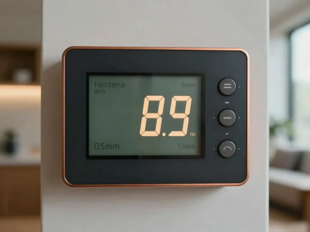 Residential thermostat displaying indoor temperature